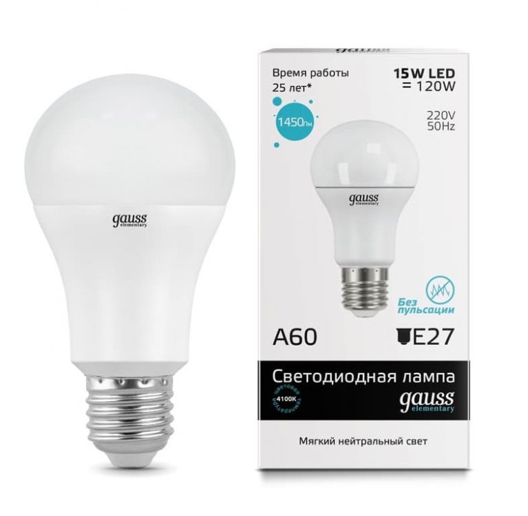 ლედ ნათურა Gauss A60 15W E27 4100K el - 23225 სურათი