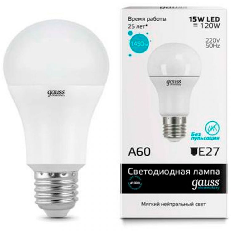 ლედ ნათურა Gauss A60 15W E27 6500K el - 23235 სურათი