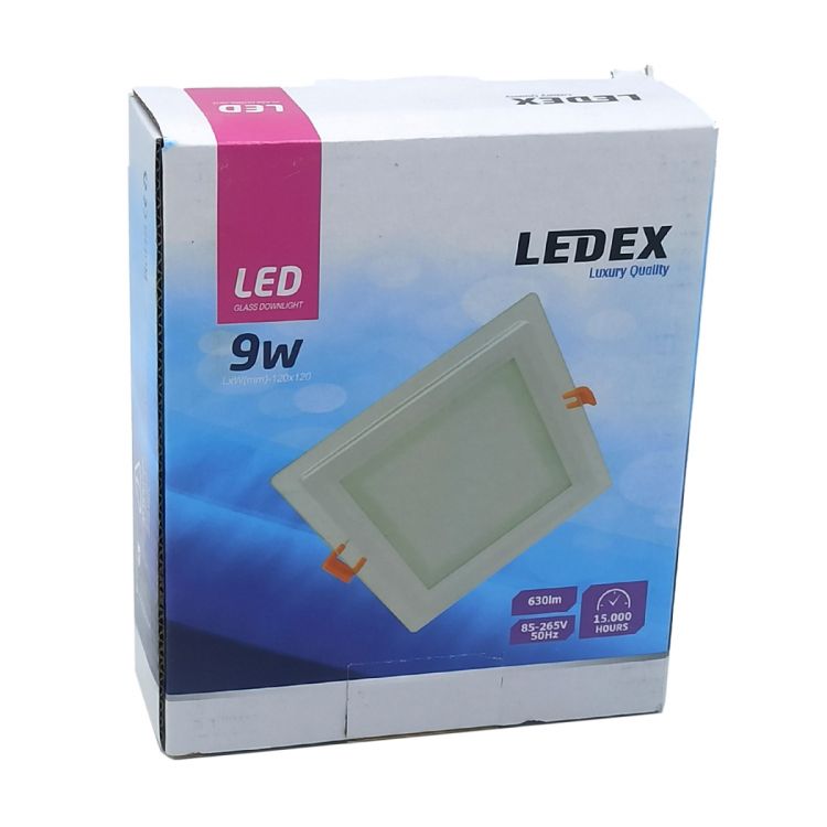 ლედ პანელი ოთხკუთხედი შუშის LEDEX LED Glass Down Light (Square) 9w 6500K სურათი