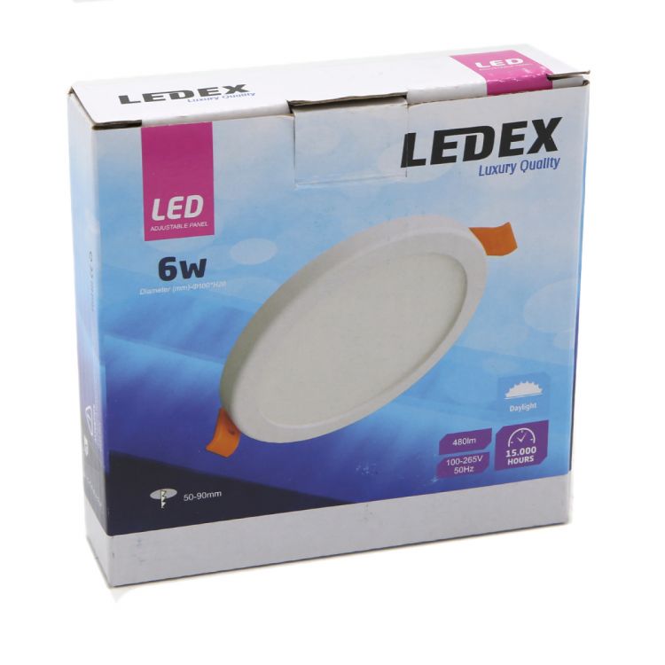 ლედ პანელი მრგვალი რეგულირებადი LEDEX LED Adjustable Panel Light 6w Round 6500K სურათი