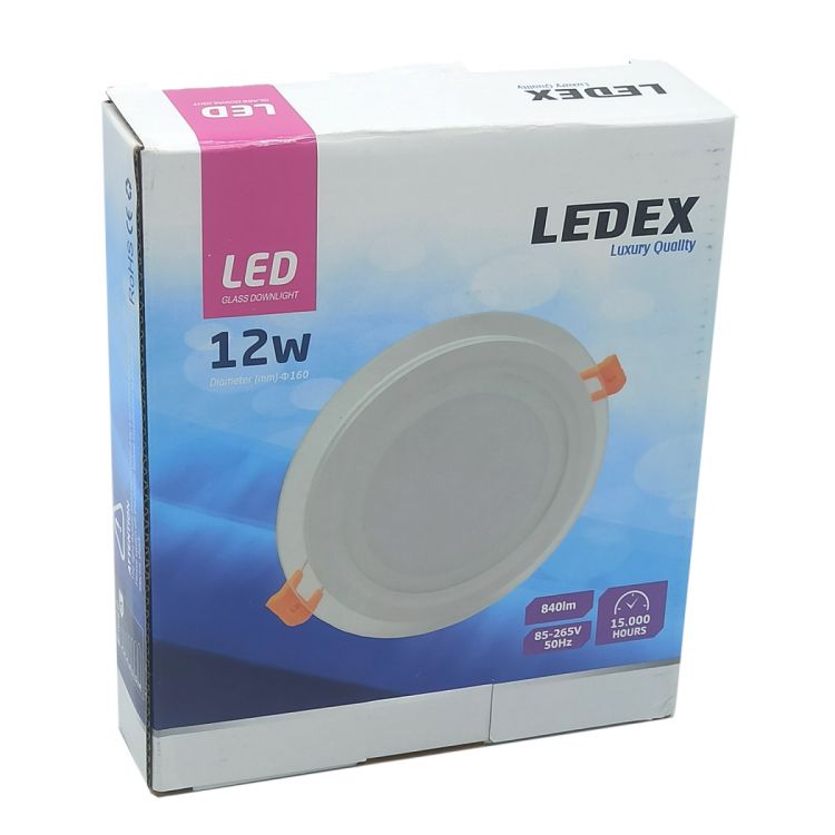 ლედ პანელი მრგვალი შუშის LEDEX LED Glass Down Light (Round) 12w 3000K სურათი
