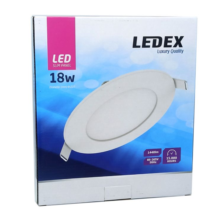 ლედ პანელი მრგვალი LEDEX LED Slim Panel Light (Round) 18w 6500K სურათი