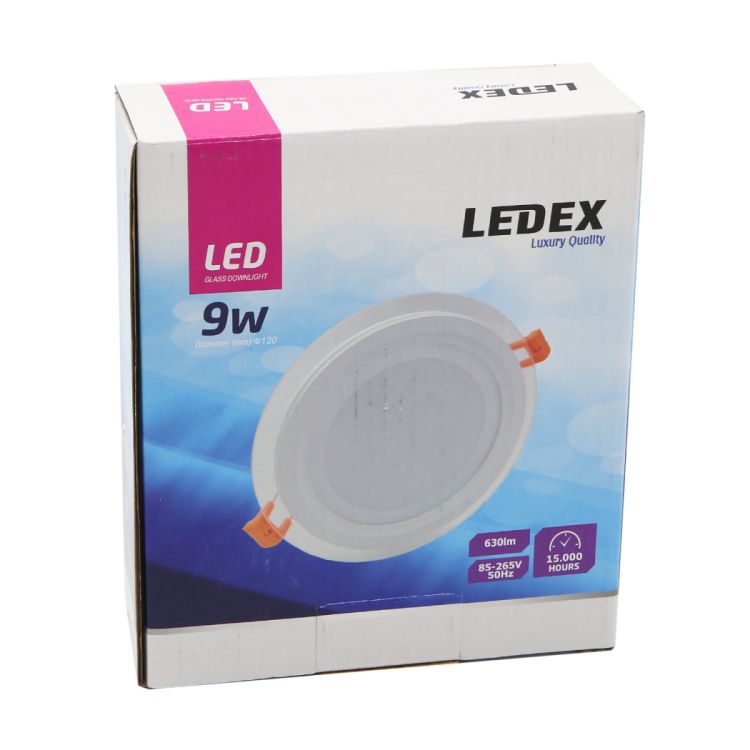 ლედ პანელი მრგვალი შუშის LEDEX LED Glass Down Light (Round) 9w 3000K სურათი