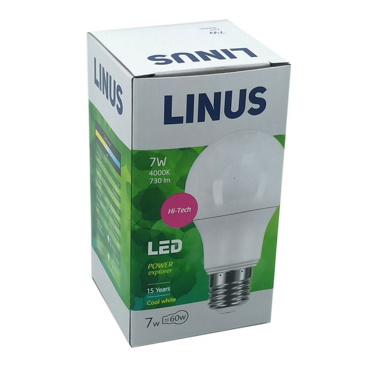 ნათურა სტანდარტული LINUS Lin55-7753 LED 7W E27 4000K სურათი