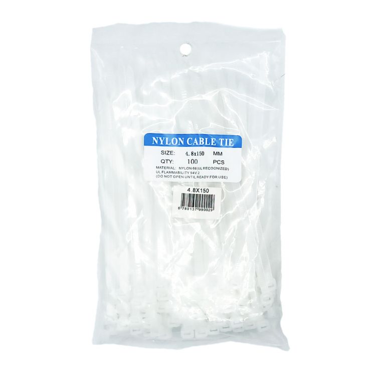 პლასტმასის ხამუთი 4.8*150 (100psc) თეთრი სურათი