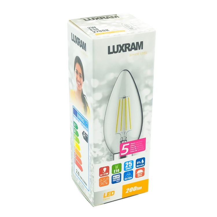 ნათურა ჭაღი 2W E14 2700K LUXRAM L1731234 Filament LED სურათი