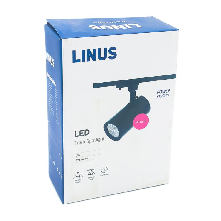რელსის სანათი შავი track 7W 6000K LINUS LED სურათი