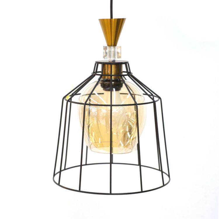 ჭერის სანათი მეტალის შუშით შავი MH-15707 სურათი