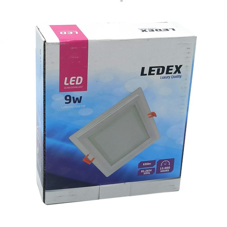 ლედ პანელი ოთხკუთხედი შუშის LEDEX LED Glass Down Light (Square) 9w 3000K სურათი