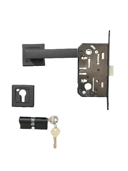 ალუმინის სახელური RİVA , ალუმინის როზეტით, შავი,  AGB ტიპის მექანიზმით, ცილინდრი 70მმ (35*35მმ) სურათი