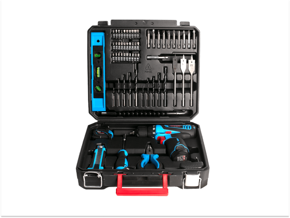 ელექტრო სახრახნისი FIXTEC FCD120K60 – 12V, 28Nm, ორი ელემენტით და ხელსაწყოების ნაკრებით სურათი