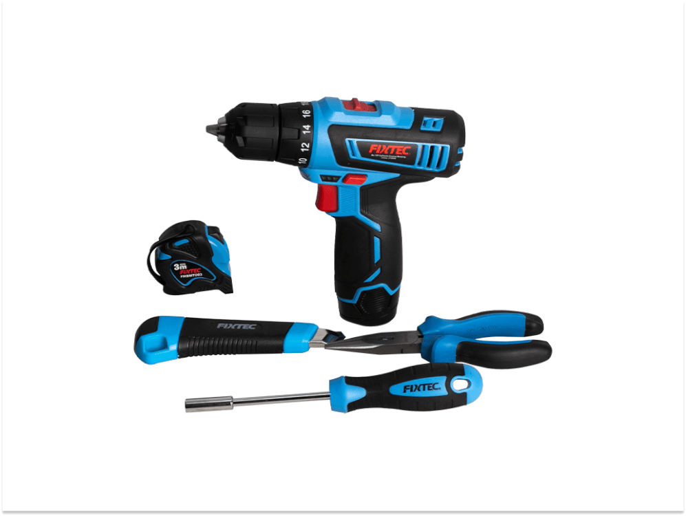 ელექტრო სახრახნისი FIXTEC FCD120K60 – 12V, 28Nm, ორი ელემენტით და ხელსაწყოების ნაკრებით სურათი