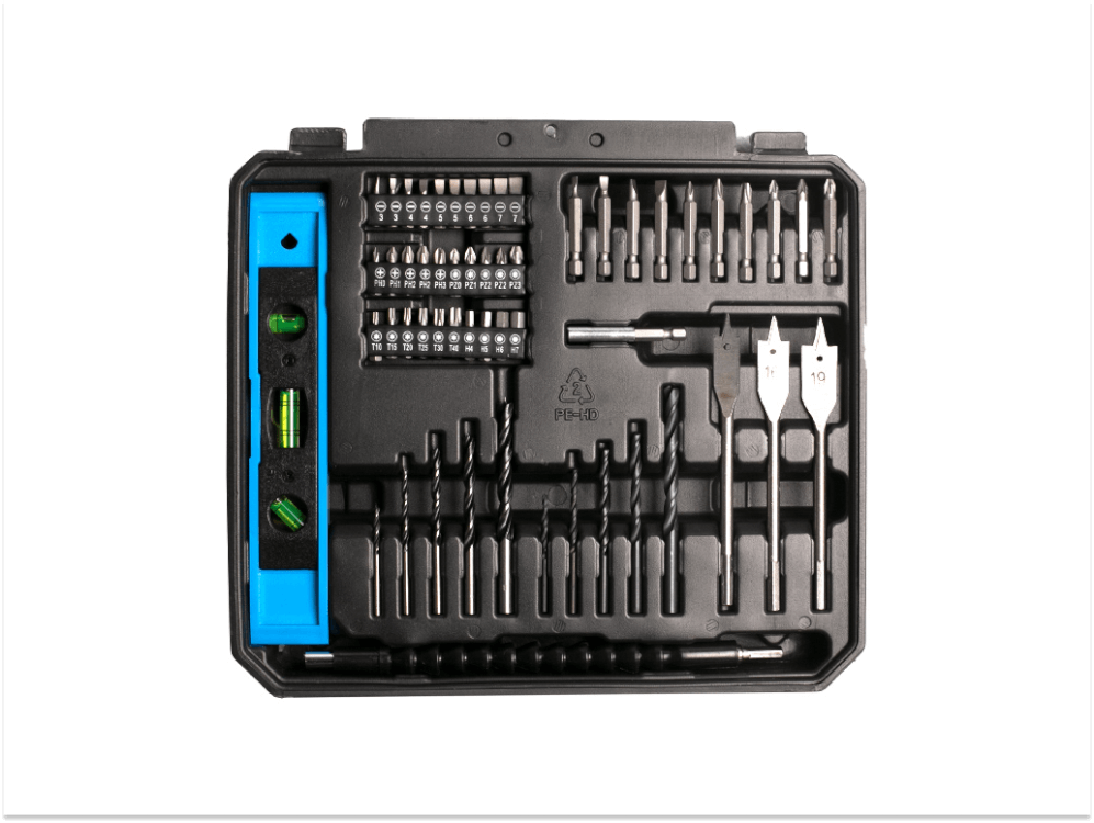 ელექტრო სახრახნისი FIXTEC FCD120K60 – 12V, 28Nm, ორი ელემენტით და ხელსაწყოების ნაკრებით სურათი