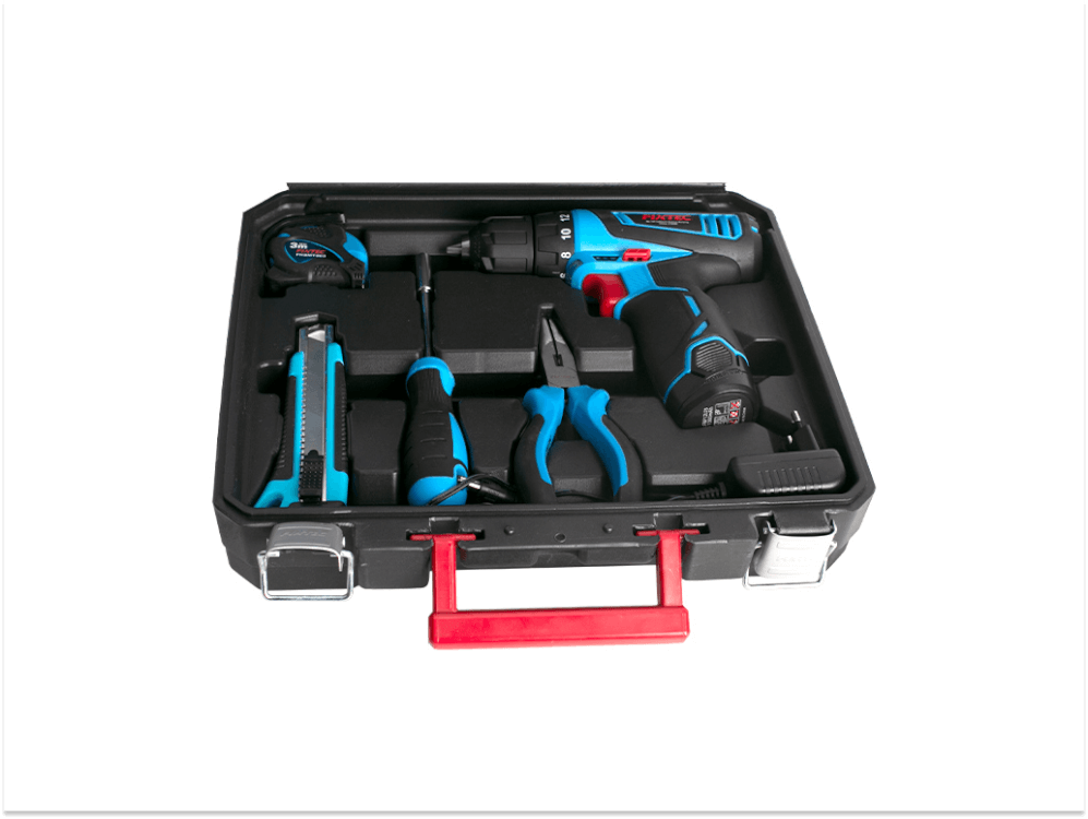 ელექტრო სახრახნისი FIXTEC FCD120K60 – 12V, 28Nm, ორი ელემენტით და ხელსაწყოების ნაკრებით სურათი