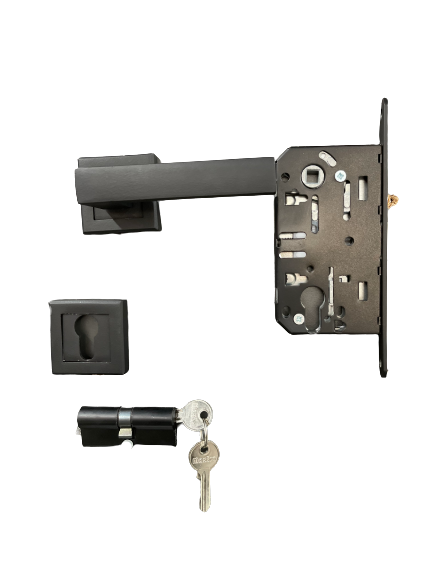 ალუმინის სახელური RİVA , ალუმინის როზეტით, შავი,  AGB ტიპის მექანიზმით,  WC KNOB სურათი