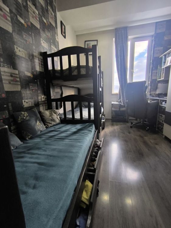 ნატურალური ხის ორსართულიანი საწოლი + დივან-საწოლი სურათი