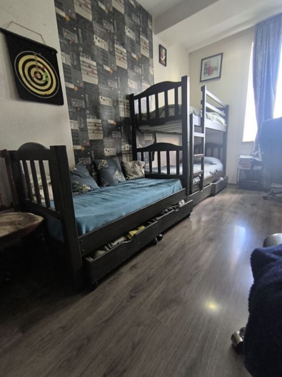 ნატურალური ხის ორსართულიანი საწოლი + დივან-საწოლი სურათი