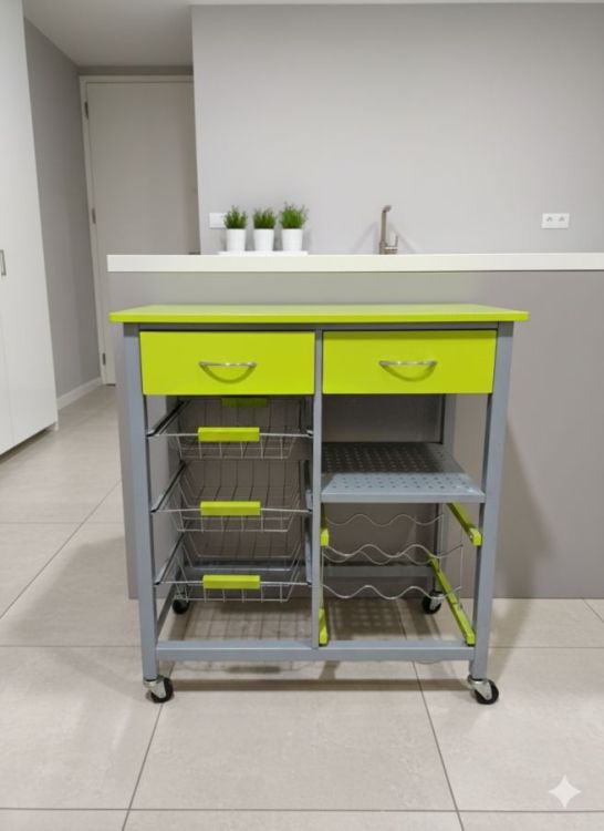 მობილური სამზარეულოს მაგიდა-კუნძული (ლაიმ-მწვანე) სურათი