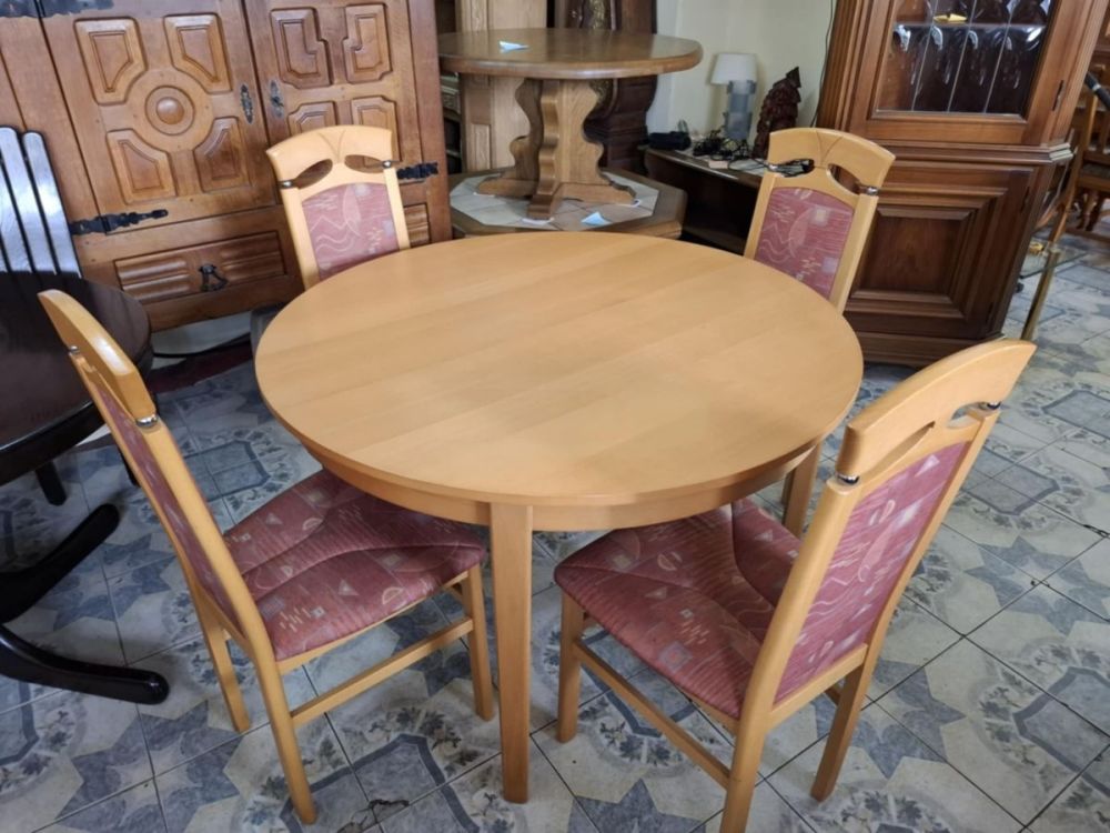 გერმანული მრგვალი მაგიდა + 4 სკამი – ნატურალური ხე სურათი