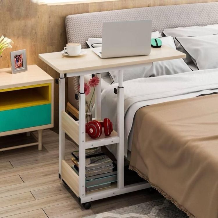 მულტიფუნქციური მობილური მაგიდა – რეგულირებადი სიმაღლით და თაროებით სურათი