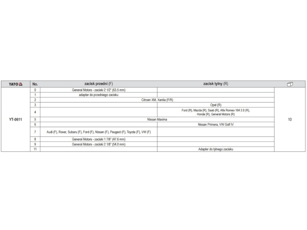 სამუხრუჭე ხუნდების სარემონტო ნაკრები YATO YT-0611 • 1.66 კგ წონა სურათი