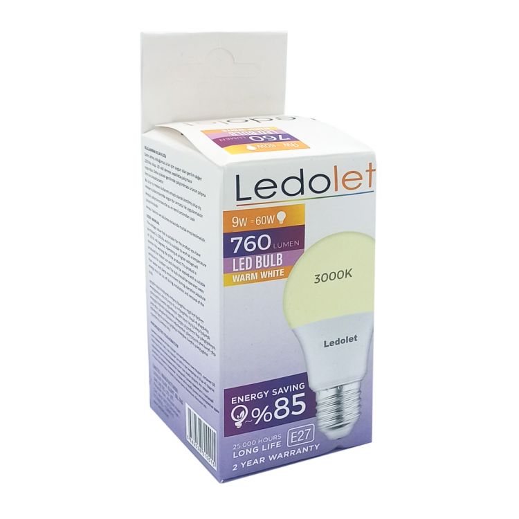 ლედ ნათურა Ledolet 9w E27 3000K LED bulb სურათი