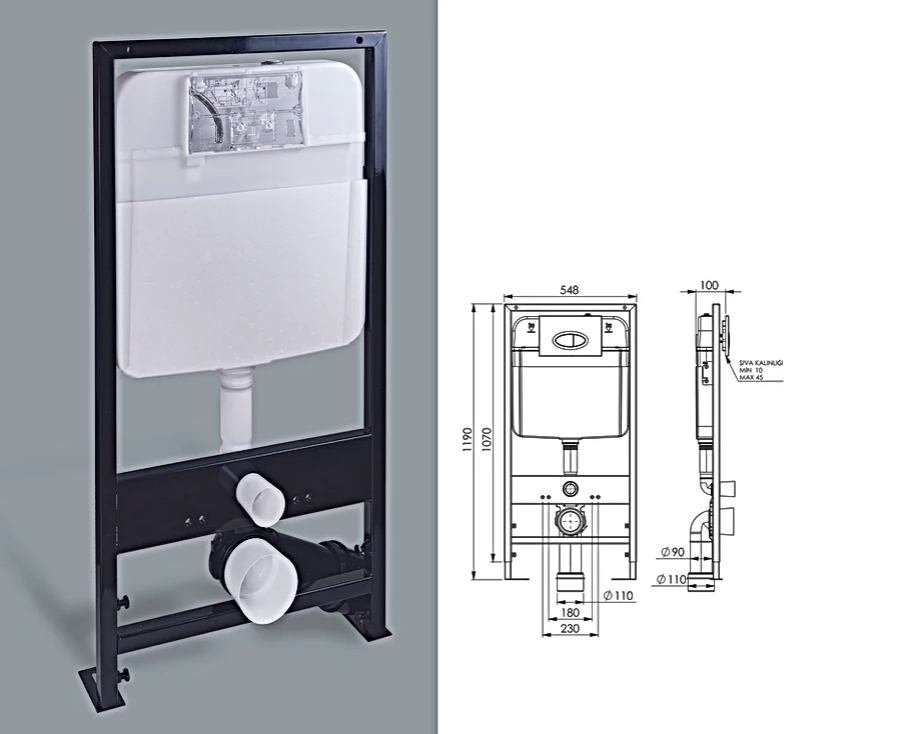 ჩასაშენებელი ავზი ღილაკით თაბაშირ-მუყაოს კედლის 3/6ლ 100 მმ 0026 სურათი