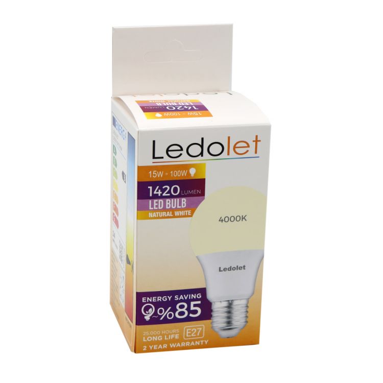 ლედ ნათურა Ledolet 15w E27 4000K LED bulb სურათი