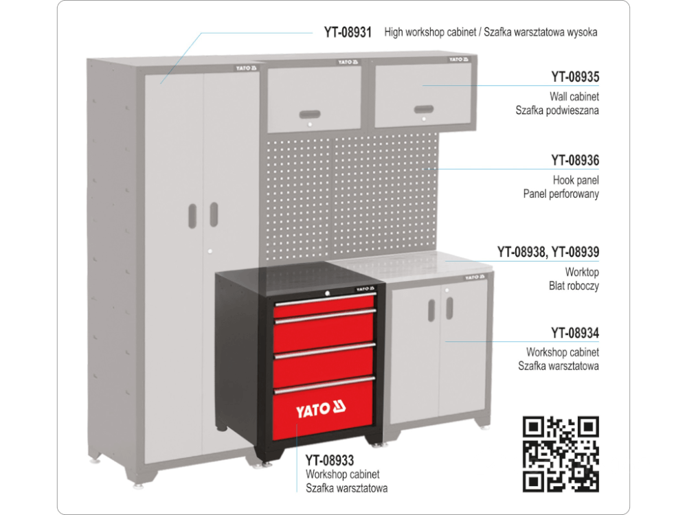 ინსტრუმენტების შესანახი კარადა სიმაღლის რეგულირებით YATO YT-08933 • 4 უჯრა • სიმაღლის რეგულირება • უსაფრთხო ჩაკეტვის სისტემა სურათი