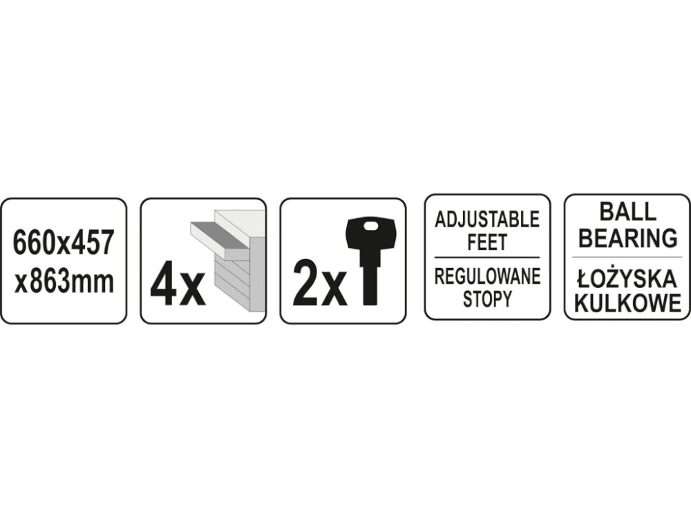 ინსტრუმენტების შესანახი კარადა სიმაღლის რეგულირებით YATO YT-08933 • 4 უჯრა • სიმაღლის რეგულირება • უსაფრთხო ჩაკეტვის სისტემა სურათი