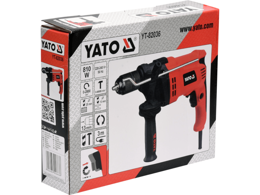 ელექტრო ბურღი (დრელი) YATO YT-82036Y • 810W სიმძლავრე • 2800rpm ბრუნვის სიჩქარე • ზუსტი და ეფექტური ბურღვისთვის სურათი