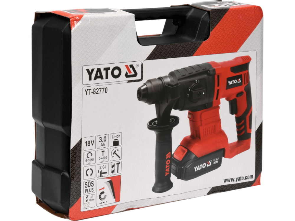 ელექტრო ჩაქუჩი (პერფორატორი) ელემენტით YATO YT-82770 • 18V ბატარეა • 2J დარტყმის ძალა • 4800 დარტყმა/წთ სურათი