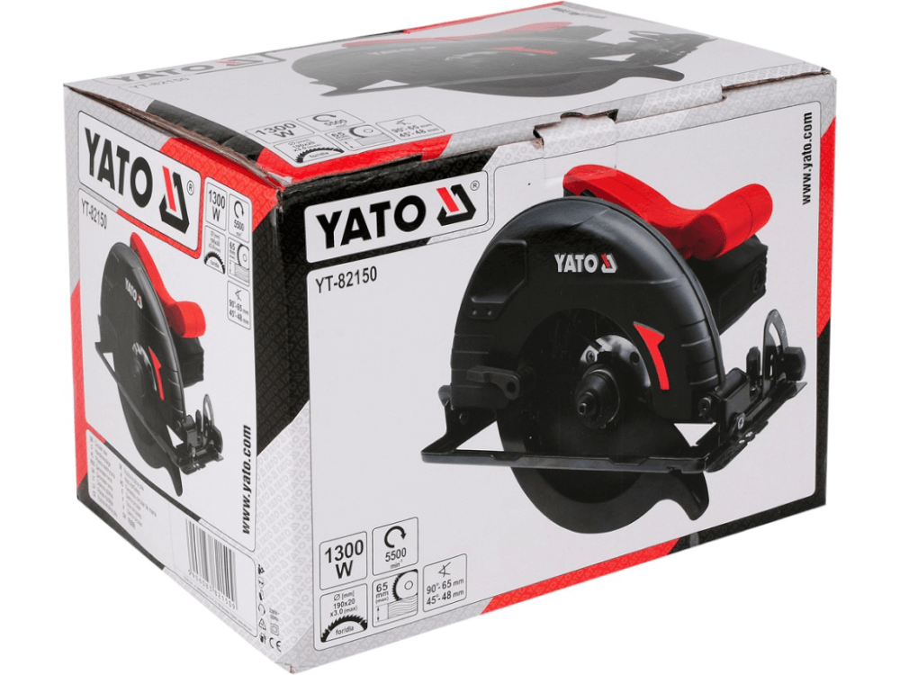 ელექტრო ცირკული ხერხი YATO YT-82150 • 1300W სიმძლავრე • 68 მმ ჭრის სიღრმე • 190 მმ დისკო სურათი