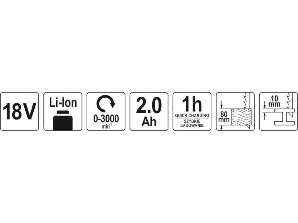ელექტრო ხერხი ელემენტით YATO YT-82814 • 18V ელემენტი • 3000 ბრუნი/წთ • ხისა და მეტალის ჭრისთვის სურათი