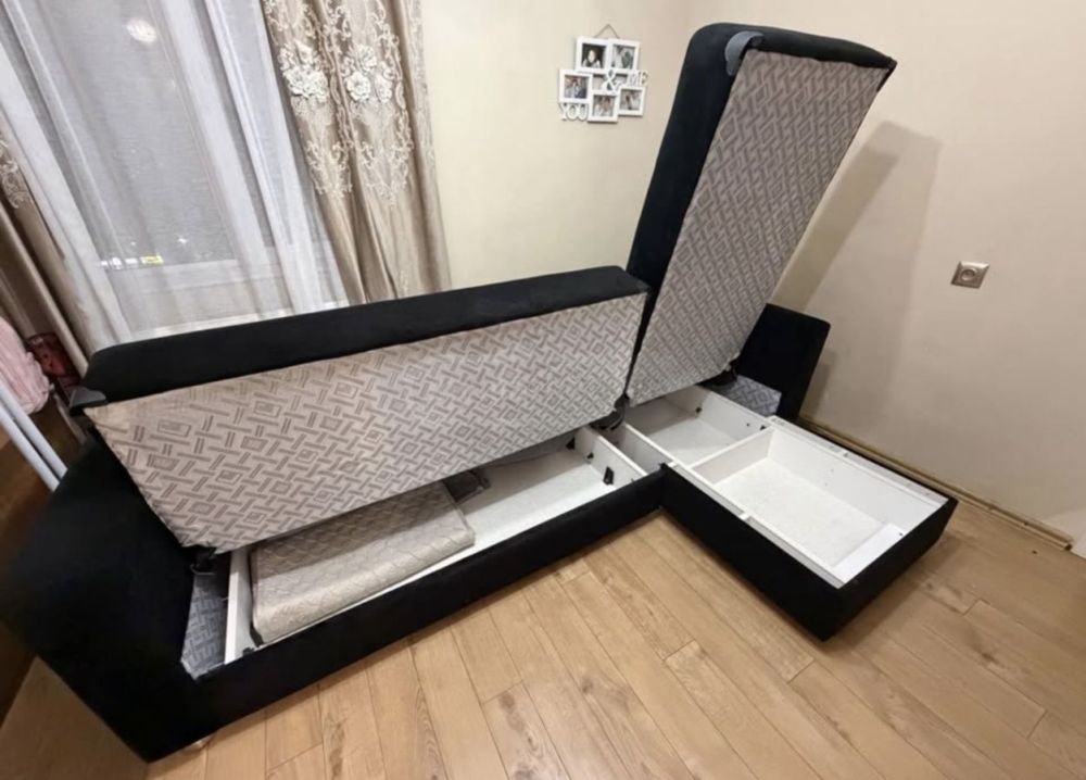 კუთხის დივანი სათავსოთი და გასაშლელი მექანიზმით სურათი