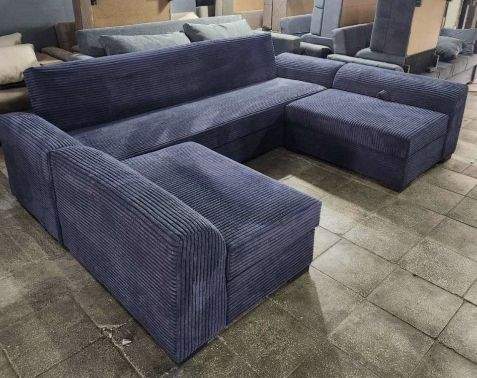 პრემიუმ კლასის კუთხის დივანი – რკინის კარკასითა და ალკანტარას ქსოვილით სურათი