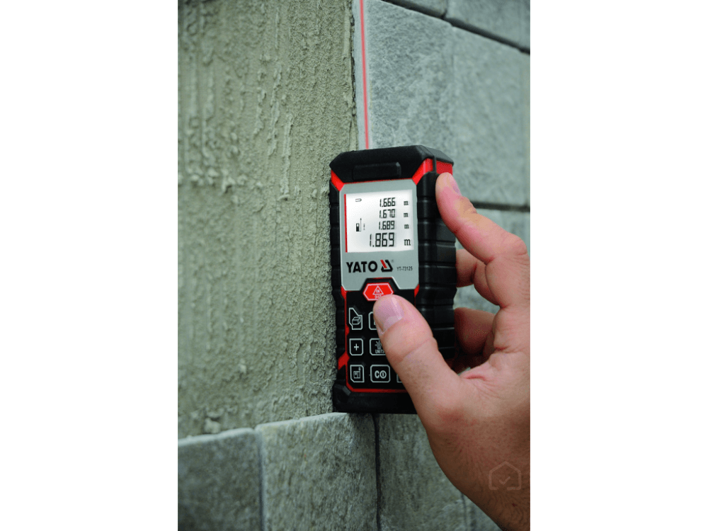 ლაზერული საზომი YATO YT-73125 • 40 მ დიაპაზონი • 2 მმ სიზუსტე • 20 საზომის მეხსიერება • 4 ხაზიანი LED დისპლეით სურათი