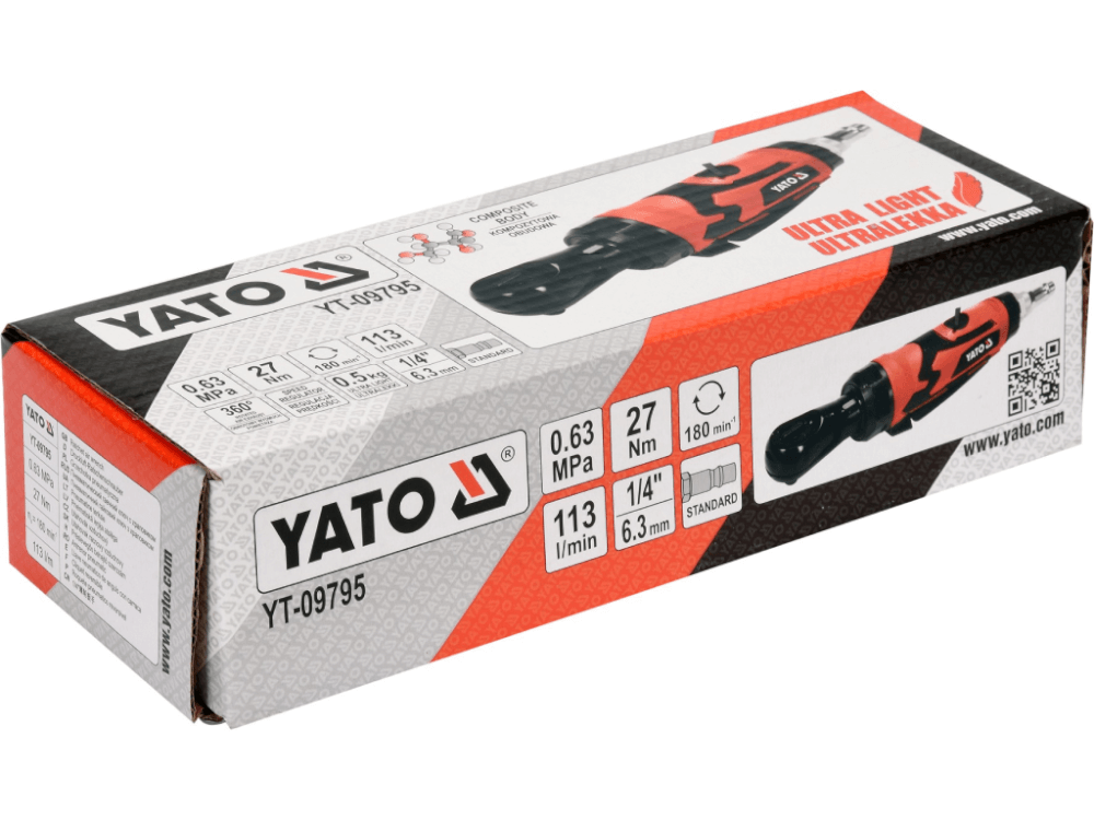 ქანჩის პნევმატური მოსახსნელი YATO YT-09795 • კომპაქტური • 27Nm ბრუნვით • ეფექტური წნევით სურათი
