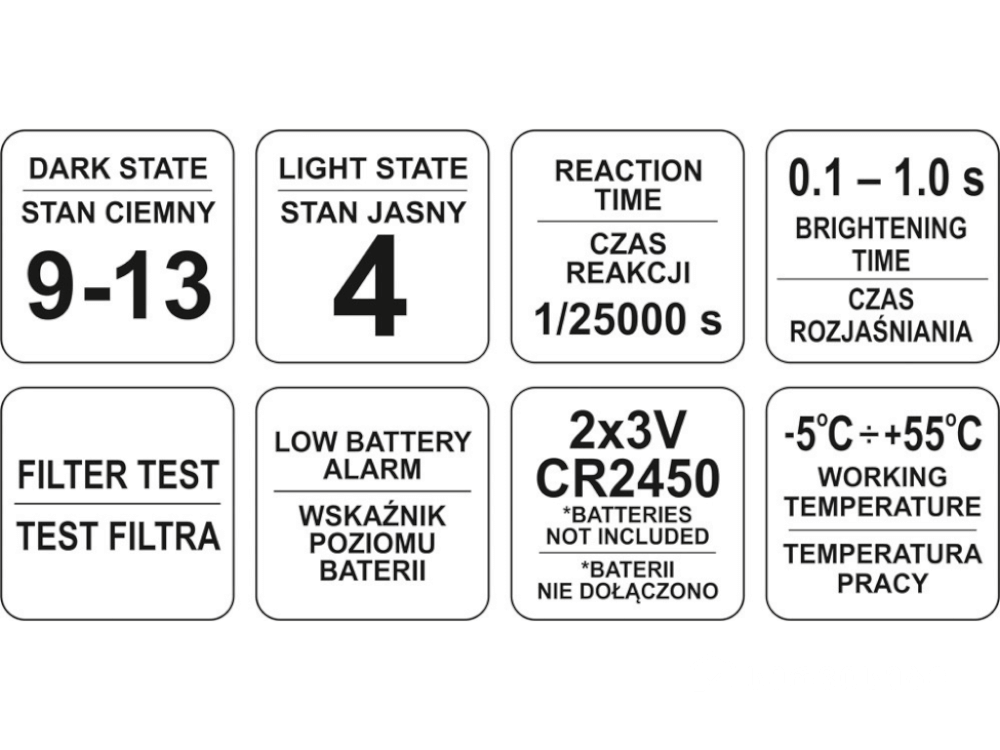 შემდუღებლის ჩაფხუტი YATO YT-73921 • ავტომატური • UV/IR დაცვით • 4 სენსორით სურათი