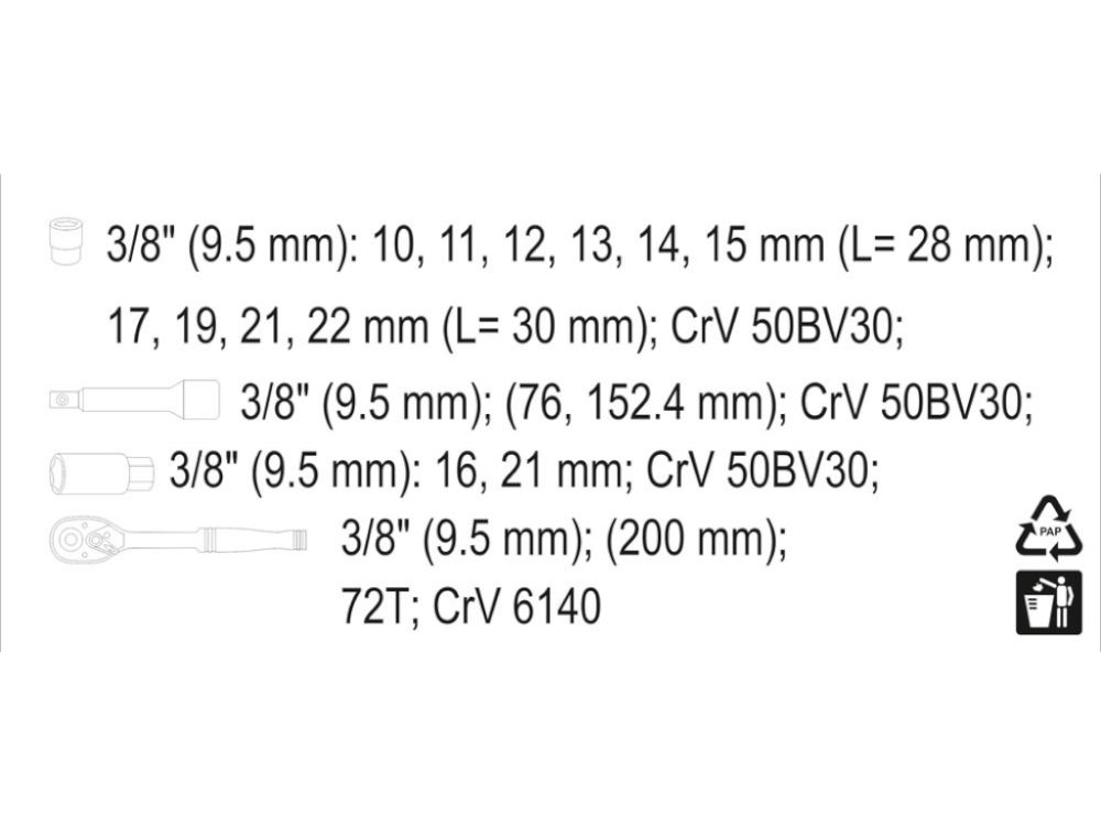 ქანჩის გასაღების ნაკრები YATO YT-38631 • 15-ცალიანი კომპლექტი • AS-DRIVE სისტემით სურათი