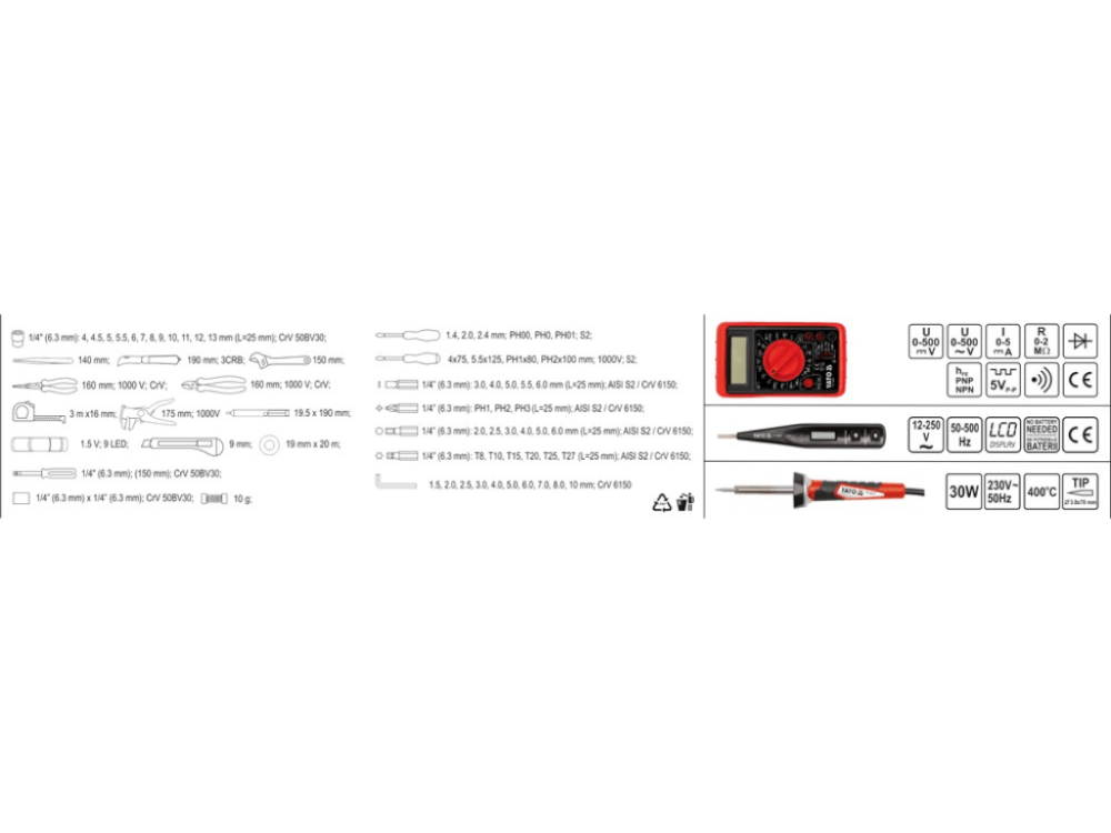 ელექტრიკის ხელსაწყოების ნაკრები YT-39009