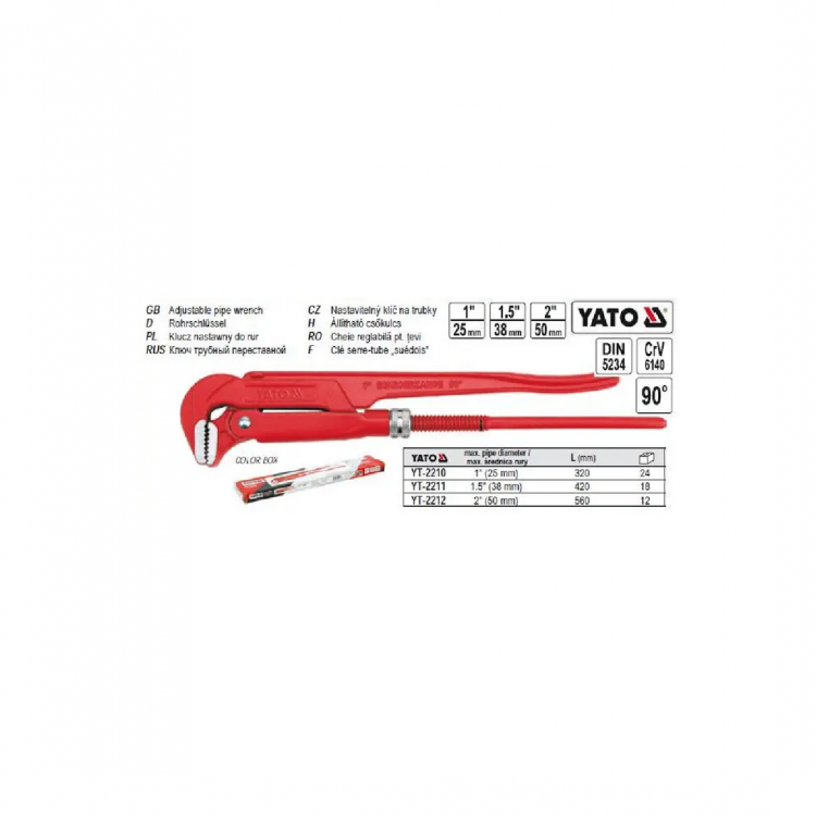 მილის ქანჩის გასაღები YATO YT-2211, 1.5" სურათი