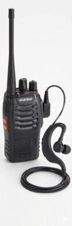 რაცია Baofeng + ყურსასმენი სპიკერით. სურათი