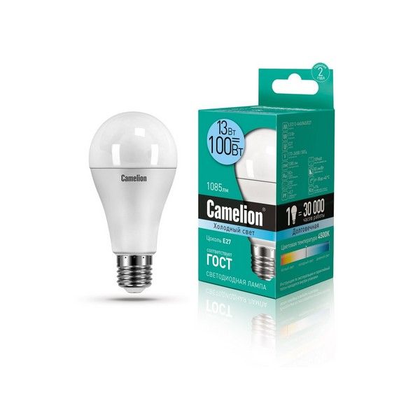 ლედ ნათურა Camelion LED Energy Saving LED Bulbs 13W/Coolight /E27 LED13-A60/845/E27ცივი ნათება სურათი