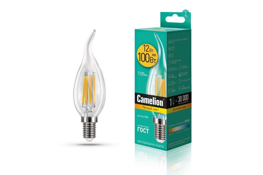 ფილამენტის ლედ ნათურა Camelion Led Lamp Filament LED12-CW35-FL/830/E14 12ვატი სურათი