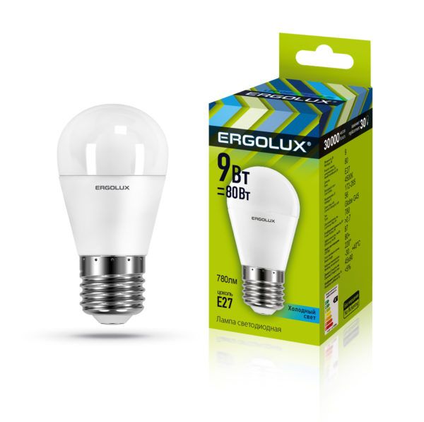 ნათურა Ergolux LED-G45-9ვ-E27-3კ თბილი ნათება სურათი