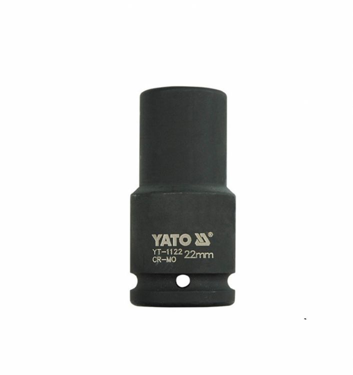 თავაკი YATO YT-1122 22 მმ, 3/4" მაღალი შავი CrMo – პროფესიონალური ღრმა თავაკი მჭიდროდ დაჭერილი ქანჩებისთვის სურათი
