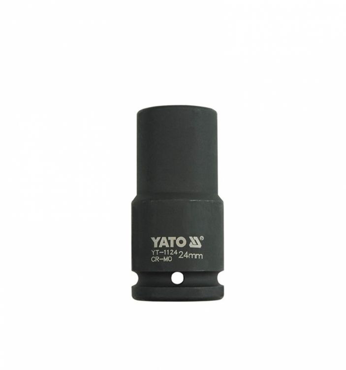 თავაკი YATO YT-1124 24 მმ, 3/4" მაღალი შავი CrMo – პროფესიონალური ღრმა თავაკი მჭიდროდ დაჭერილი ქანჩებისთვის სურათი
