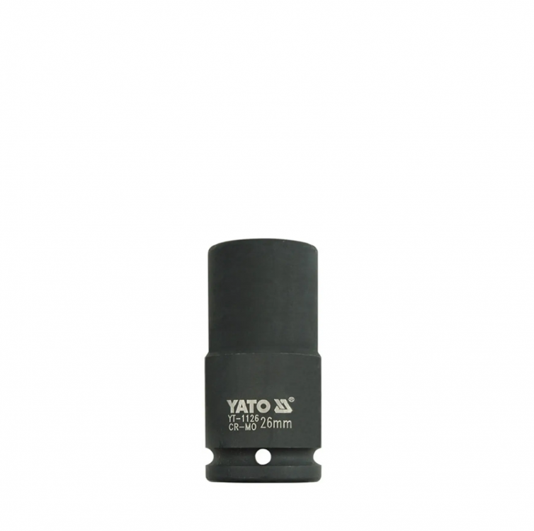 თავაკი YATO YT-1126 26 მმ, 3/4" მაღალი შავი CrMo – პროფესიონალური ღრმა თავაკი მჭიდროდ დაჭერილი ქანჩებისთვის სურათი