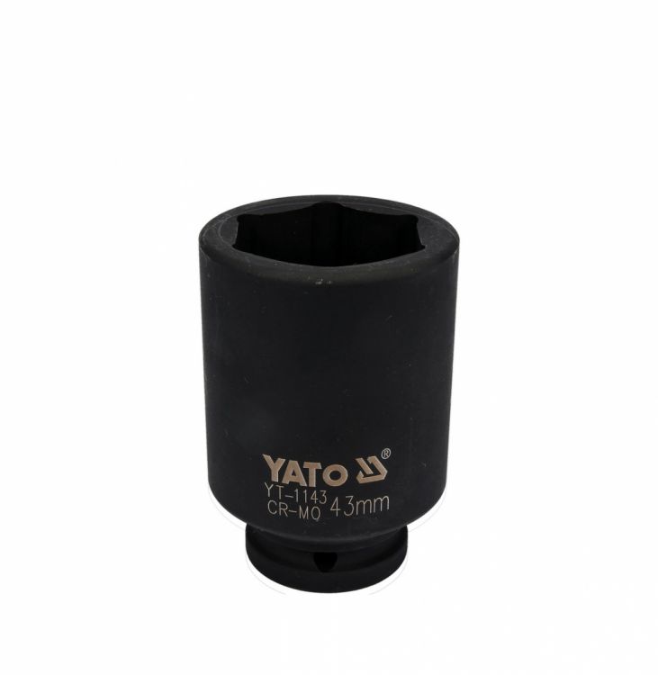 თავაკი YATO YT-1143 43 მმ, 3/4" მაღალი შავი CrMo – პროფესიონალური ღრმა თავაკი მჭიდროდ დაჭერილი ქანჩებისთვის სურათი